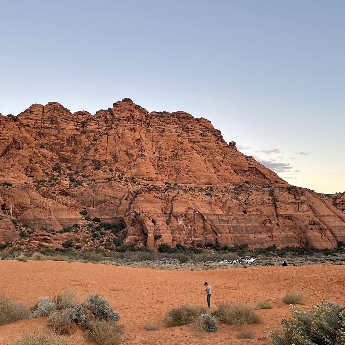 Red rock cliffs & sand dunes in Snow Canyon