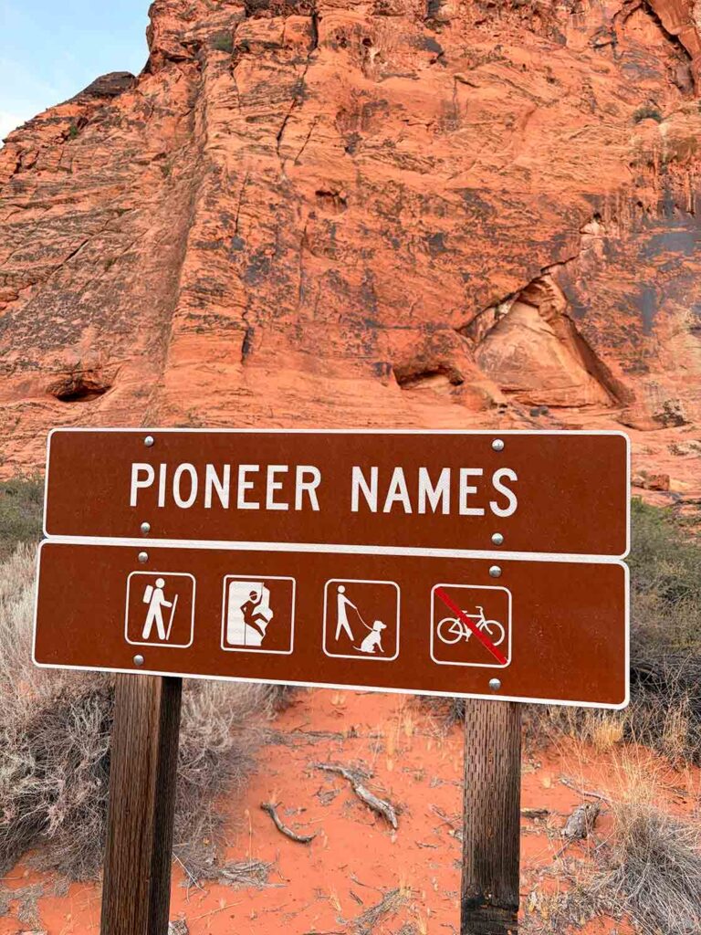 Pioneer Names Sign Snow Canyon State Park