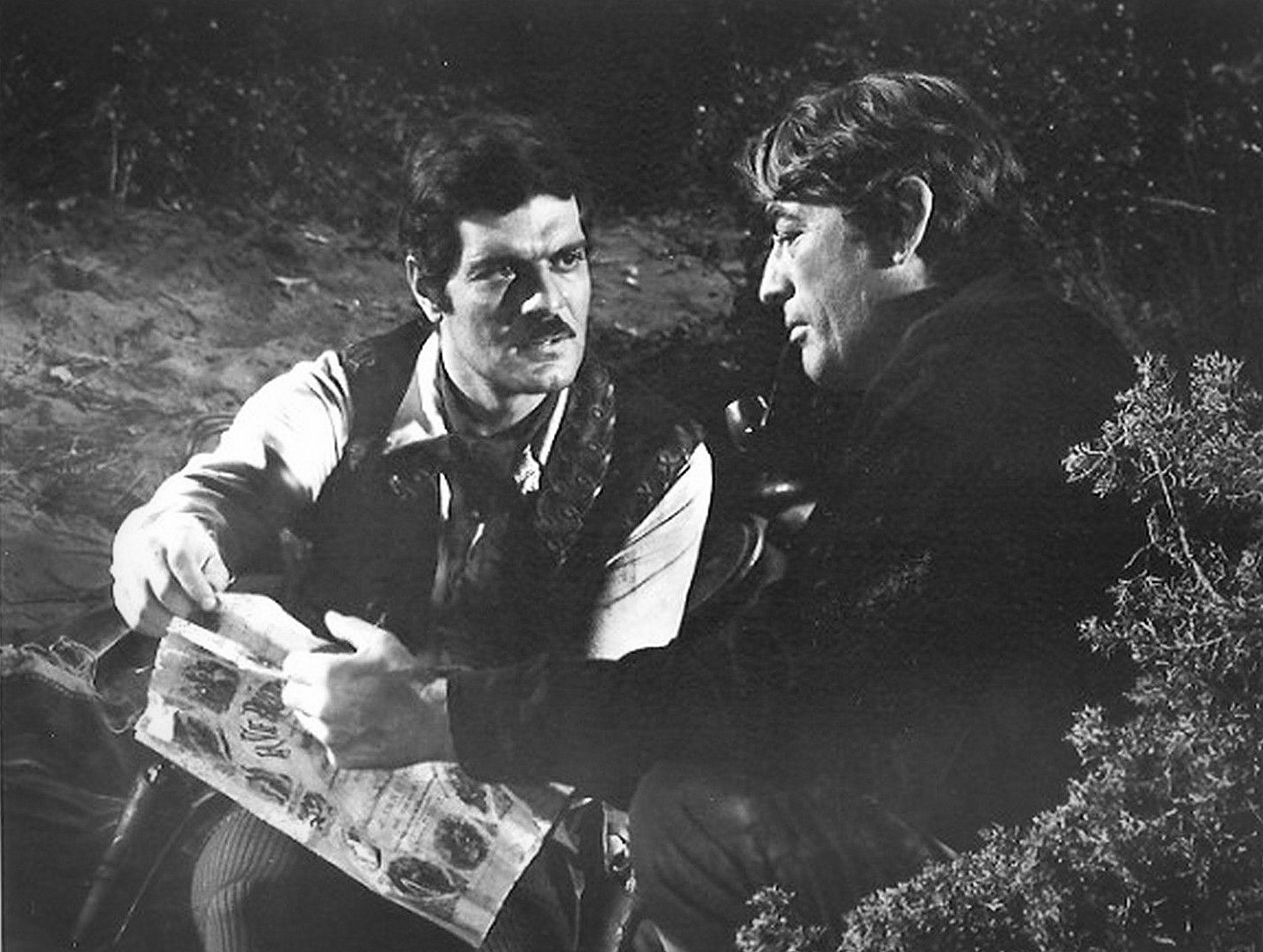 Gregory Peck and Omar Sharif in a promotional photo for Mackenna's Gold (1969)